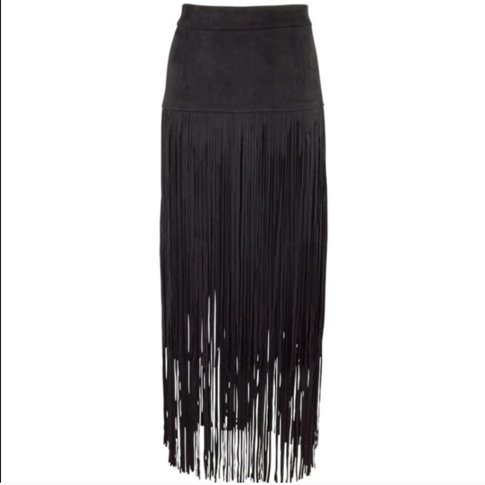 JOH Adore Faux Suede Fringe Maxi Skirt